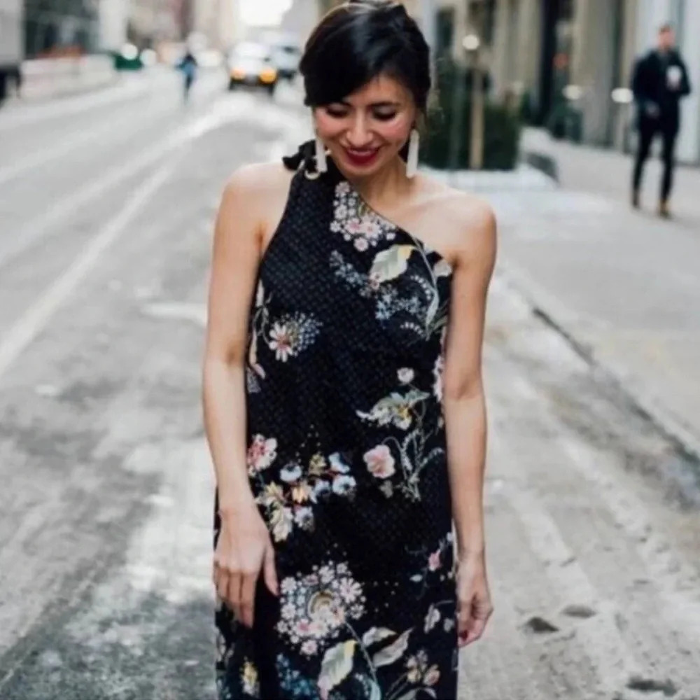 Maeve Black One-Shoulder Floral Dress